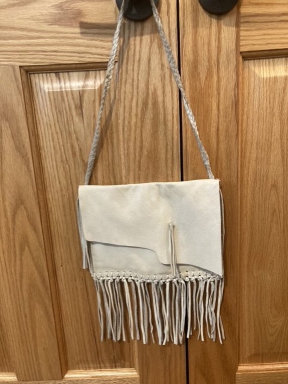 Genuine Leather Cream Boho fringe mini bag